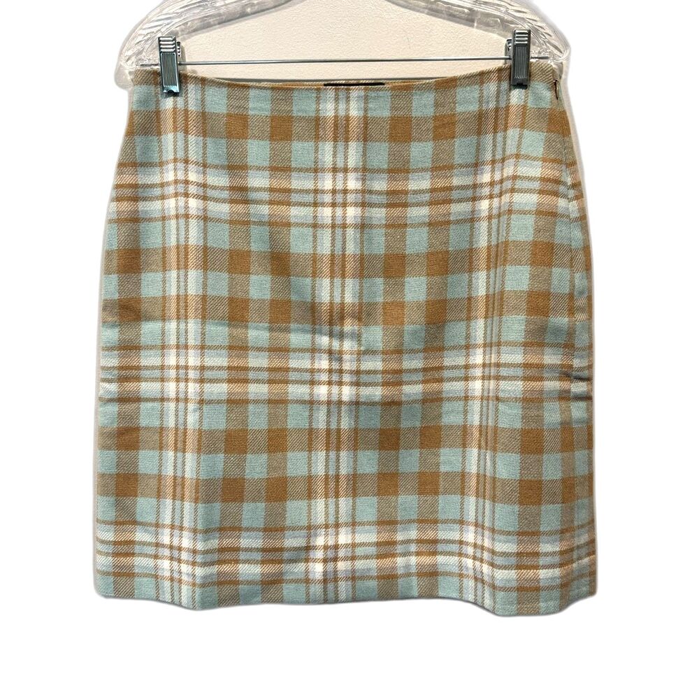 NWT Talbots Skirt Plaid Wool Pencil Blue Tan Preppy Academia Heritage Women 10P